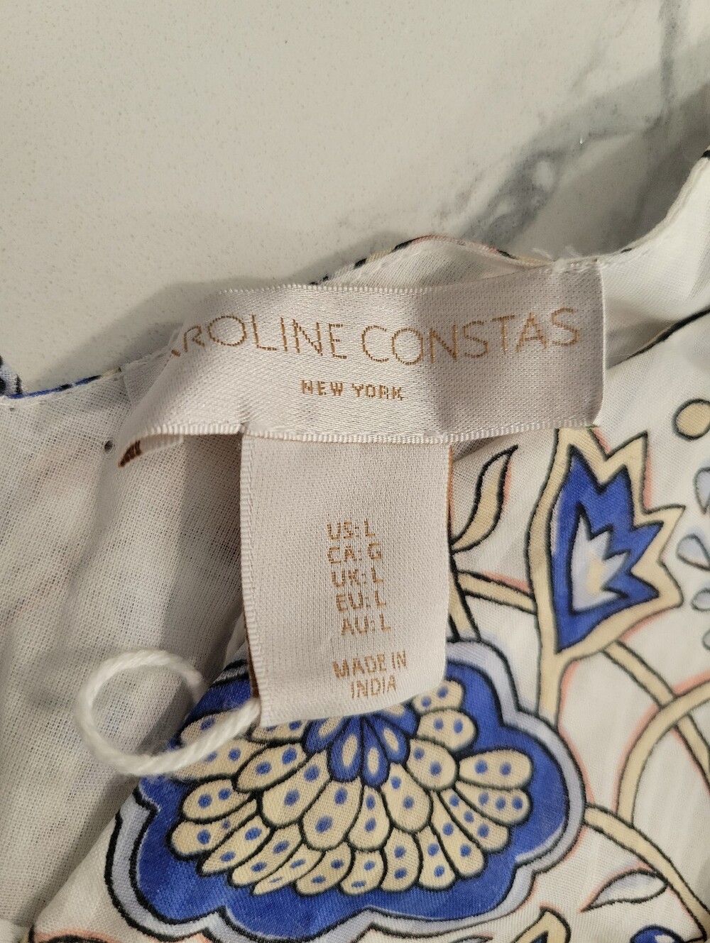 Caroline Constas White and Blue Floral Deep V Neckline Midi Dress Large - Picture 7 of 8